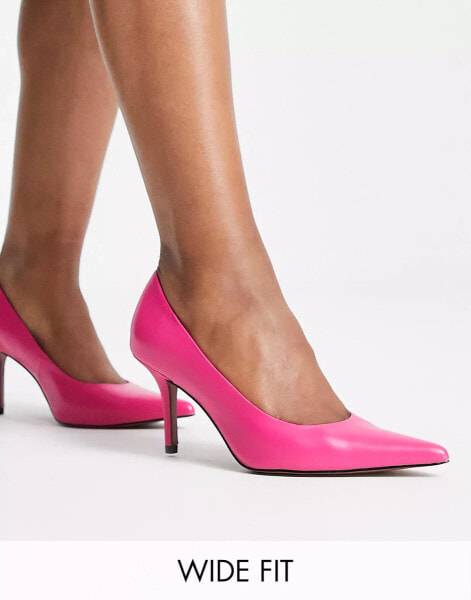 ASOS DESIGN Wide Fit Salary mid heeled court shoes in pink