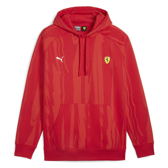 Puma Ferrari Race All Over Print Pull Over Hoodie Mens Red Casual Outerwear 6237