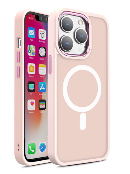 Magnetyczne etui z MagSafe do iPhone 15 Plus otworki pod smycz różowe