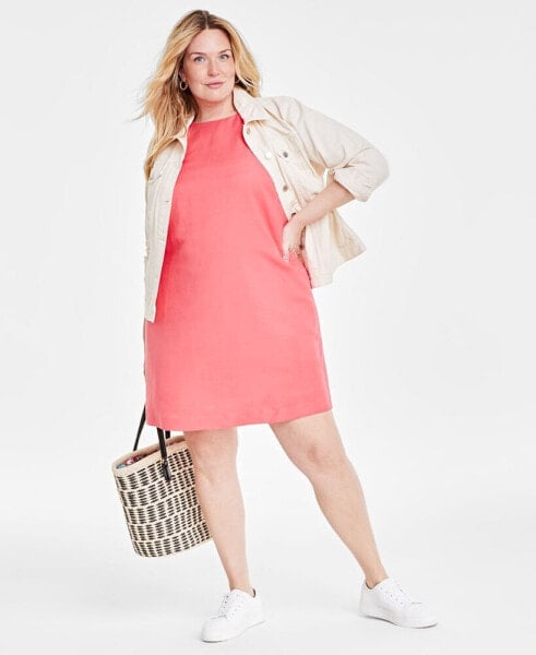 Trendy Plus Size Linen-Blend Halter Shift Dress, Created for Macy's