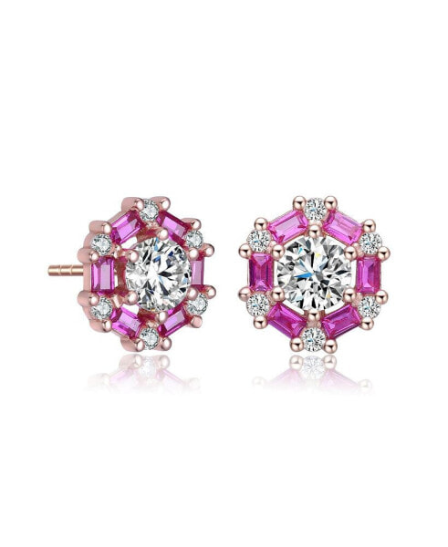 Round and Colored Baguette Cubic Zirconia Stud Earrings