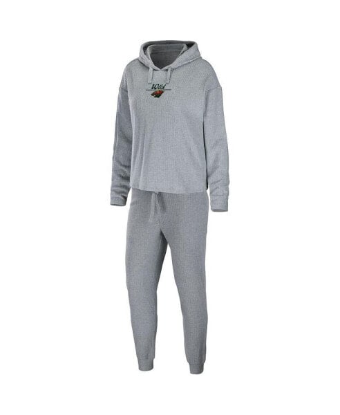 Women's Heather Gray Minnesota Wild Logo Pullover Hoodie and Pants Sleep Set