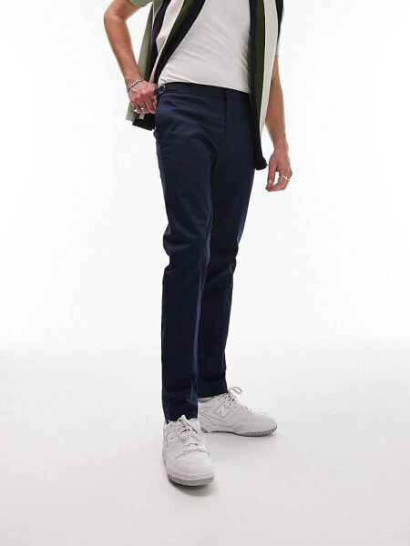 Topman smart slim chino trousers in navy