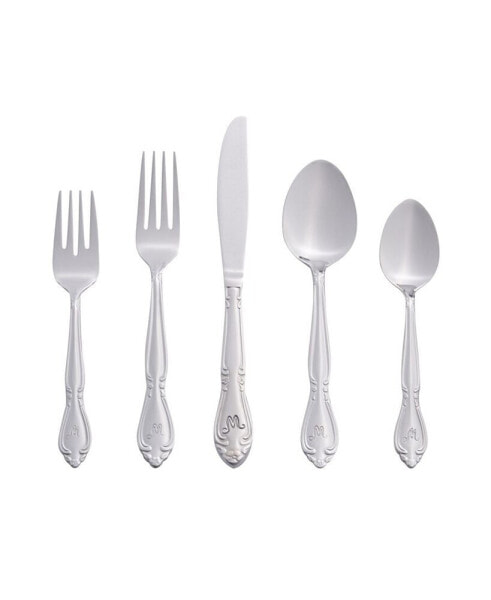 Riverridge Rose 46 Piece Monogrammed Flatware Set - M, Service for 8