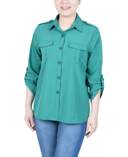 Women's 3/4 Sleeve Roll Tab Blouse