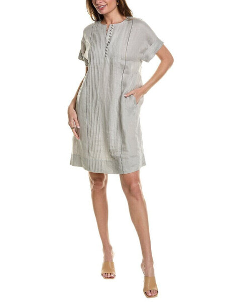 Lafayette 148 New York Pintuck Linen Dress Women's Grey Xl