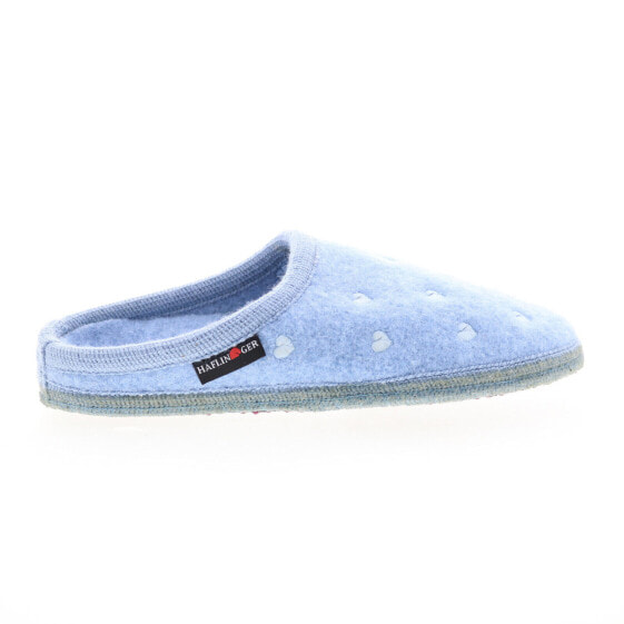 Haflinger Hearts 614077-78H Womens Blue Canvas Slip On Clogs Slippers Shoes