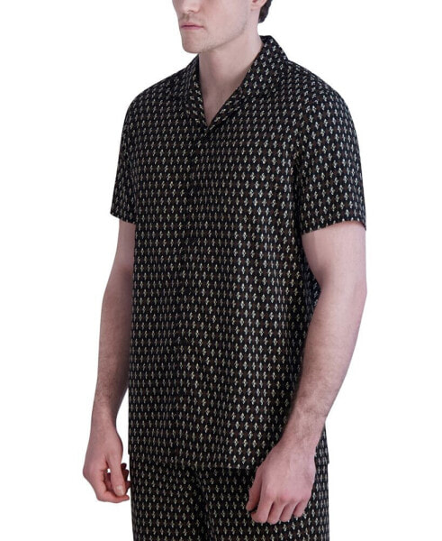 Men's Slim-Fit Diamond Grid Logo-Print Button-Down Camp Shirt, Created for Macy's