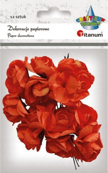 Titanum Papierowe róże na druciku pomarańcz 25mm 12szt