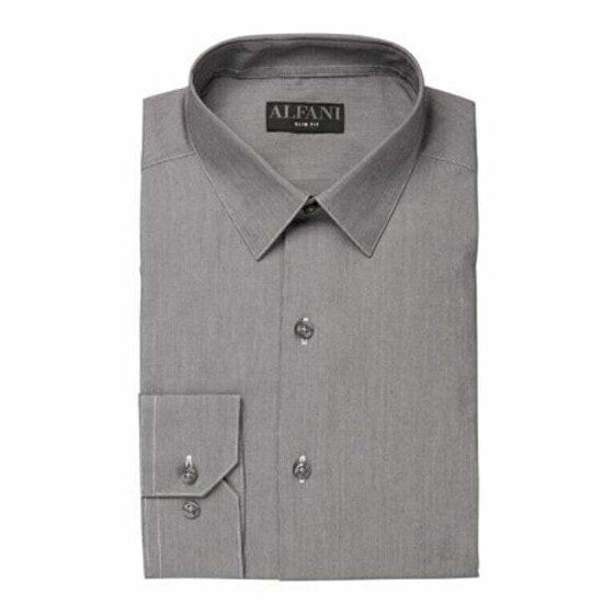 ALFANI Mens Pinstripe Collared Cotton Dress Shirt Gray L