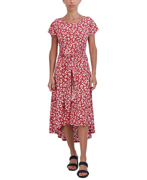 Women's Tie-Waist Printed Midi Dress