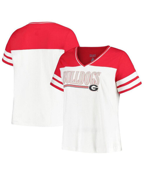 Women's White, Red Georgia Bulldogs Plus Size Field Game V-Neck T-shirt