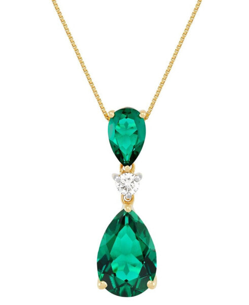 Lab Grown Emerald (3-1/3 ct. t.w.) & Lab Grown Diamond (1/8 ct. t.w.) 18" Pendant Necklace in 14k Gold