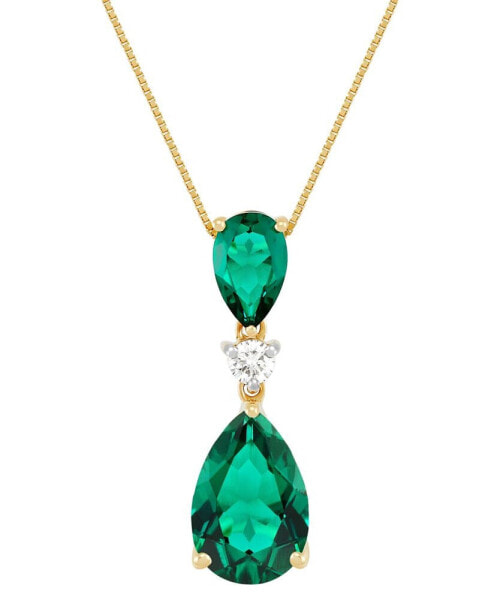 Grown With Love lab Grown Emerald (3-1/3 ct. t.w.) & Lab Grown Diamond (1/8 ct. t.w.) 18" Pendant Necklace in 14k Gold