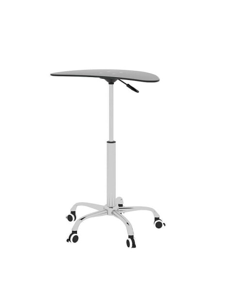 Adjustable Height Tempered Glass Table Desk Table With Lockable Wheels