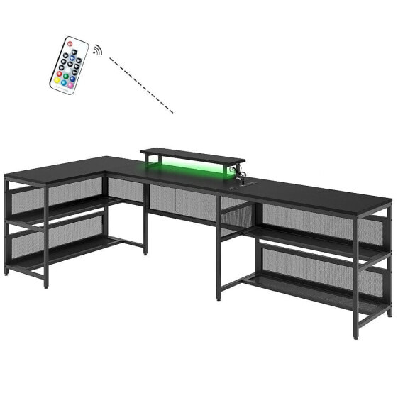 U-Shaped Desk With Shelve And LED Lights