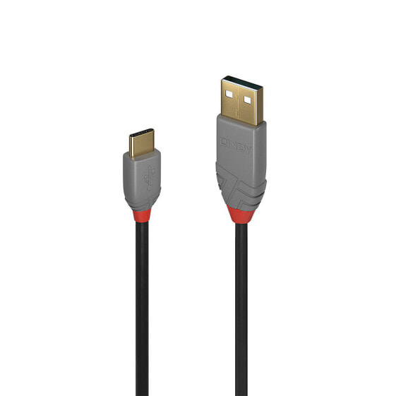 Lindy 0.5m USB 2.0 Type A to C Cable - Anthra Line - 0.5 m - USB A - USB C - USB 2.0 - 480 Mbit/s - Black - Grey