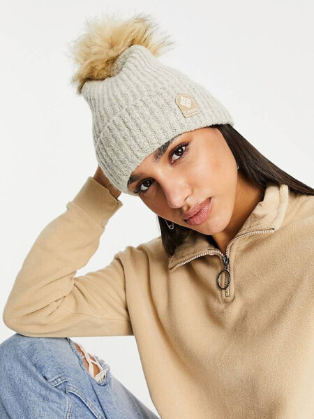 Columbia Winter Blur pom pom beanie in white