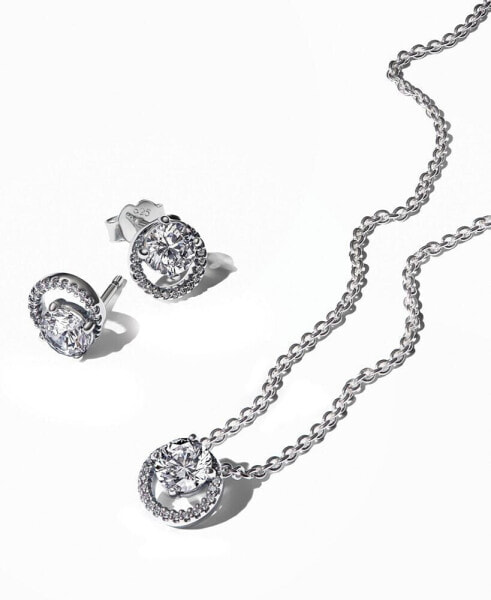 Pandora sparkling Round Cubic Zirconia Stone Necklace and Heart Earring Gift Set