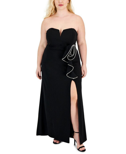 Trendy Plus Size Strapless Ruffled Dress