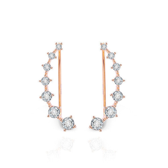 Bronze longitudinal earrings with clear crystals AGU2712-RG