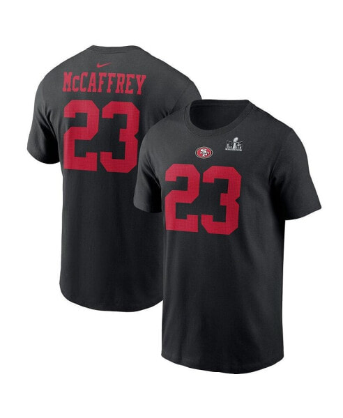 Men's Christian McCaffrey Black San Francisco 49ers Super Bowl LVIII Patch Player Name and Number T-shirt