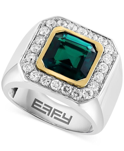 Кольцо EFFY® Men's Lab Grown Emerald & Diamond Halo, 14k Two-Tone