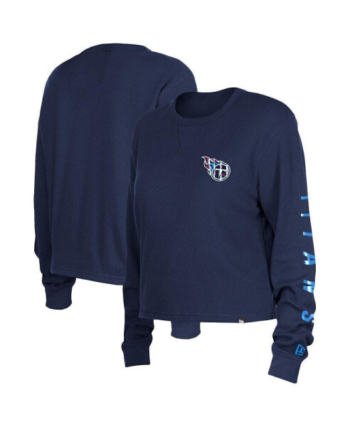 Women's Navy Tennessee Titans Thermal Crop Long Sleeve T-shirt