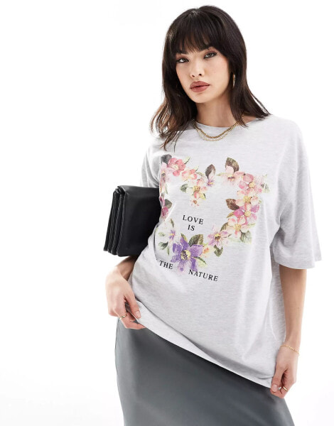 ASOS DESIGN oversized t-shirt with floral heart graphic in white