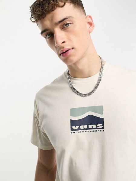 Vans centre logo side stripe t-shirt in off white