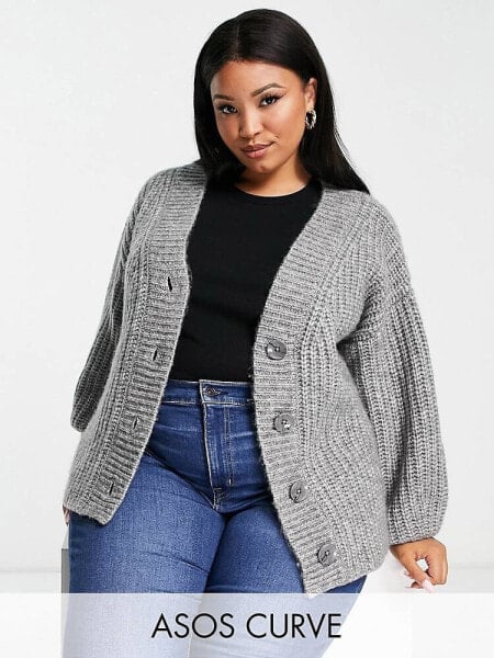 ASOS DESIGN Curve chunky stitch cardigan in grey