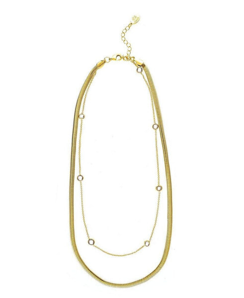 Rivka Friedman polished Herringbone Chain & Cubic Zirconia Station Necklace Set