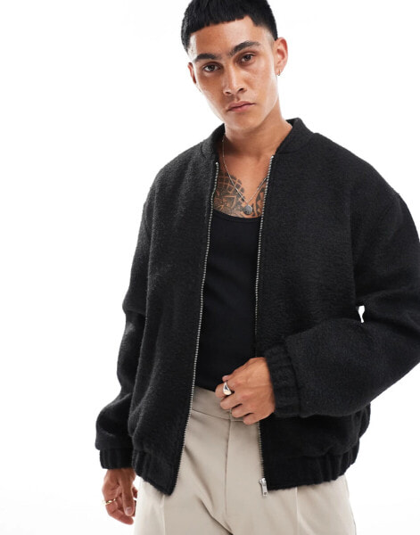 ASOS DESIGN oversized wool look bomber jacket in black