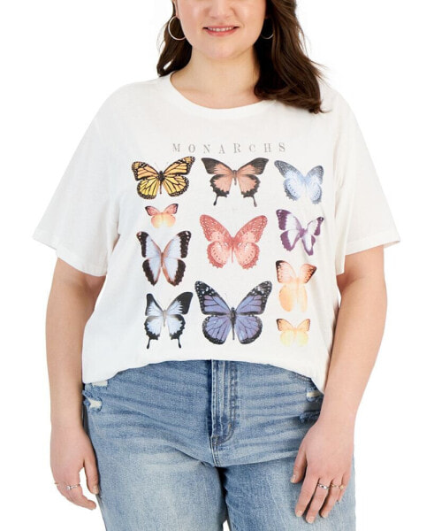 Trendy Plus Size Butterfly Grid Graphic T-Shirt