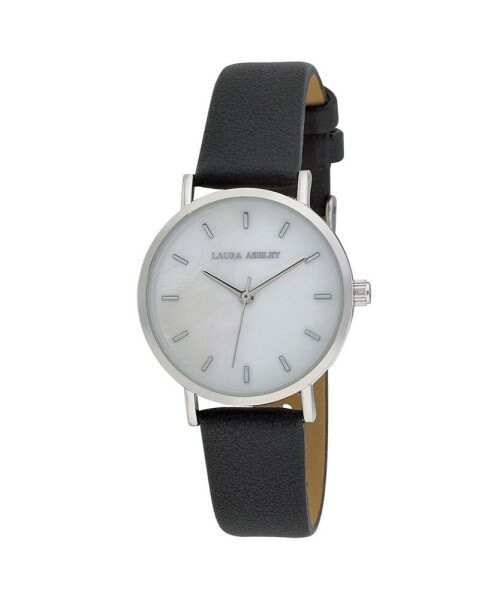 Women's Slim Clean Black Polyurethane Strap Watch 34mm