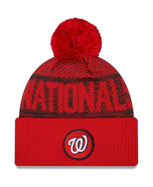 Men's Red Washington Nationals Authentic Collection Sport Cuffed Knit Hat with Pom