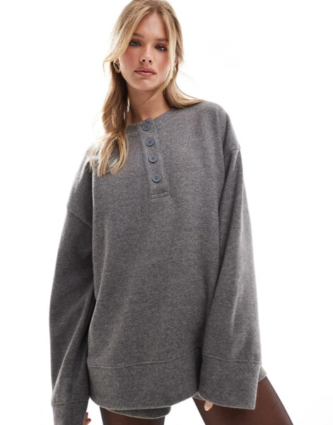 ASOS DESIGN supersoft oversized henley in charcoal