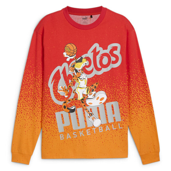 Puma Hoops Graphic Crew Neck Long Sleeve T-Shirt X Cheetah Mens Orange, Red Casu