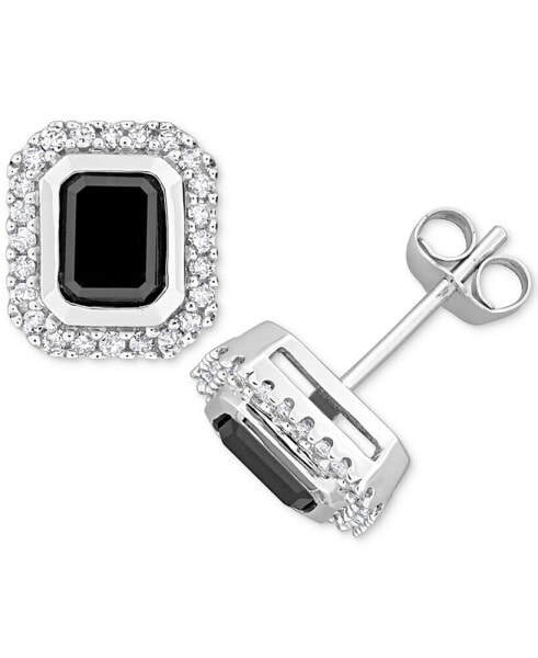 Серьги Macy's Black & White Diamond Emerald-Cut Halo Stud