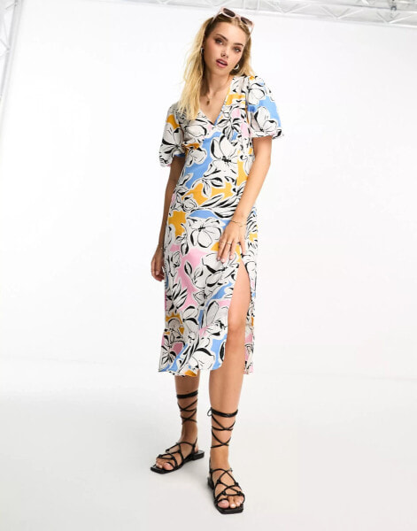 Influence v neck midi dress in shadow floral print