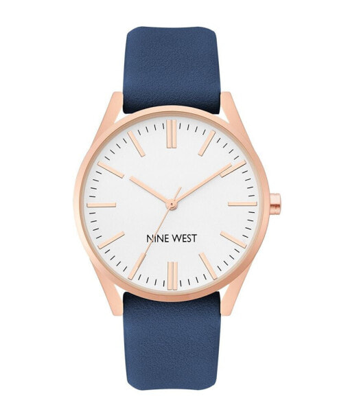 Women's Quartz Navy Faux Leather Band Watch, 36mm