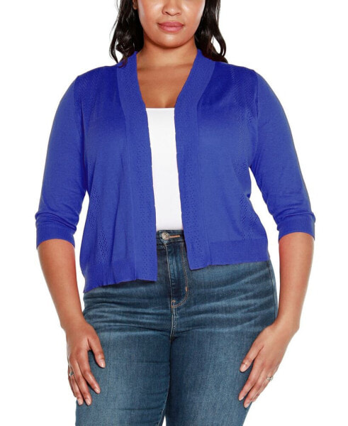 Plus Size 3/4 Sleeve Open Cardigan Sweater