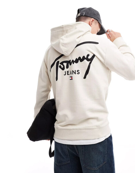 Tommy Jeans signature back print logo hoodie in off white