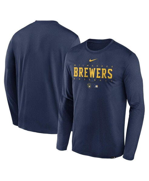 Men's Navy Milwaukee Brewers Authentic Collection Team Logo Legend Performance Long Sleeve T-shirt