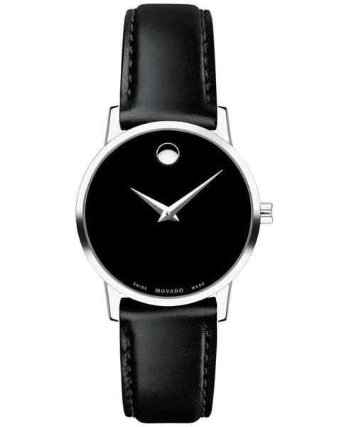 Women's Swiss Museum Classic Black Leather Strap Watch 28mm