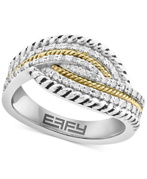 EFFY® Diamond Swirl Crossover Ring (1/5 ct. t.w.) in Sterling Silver & 18k Gold-Plate