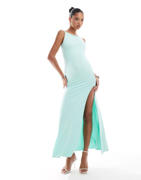 ASOS DESIGN slash neck maxi dress with strappy back in mint