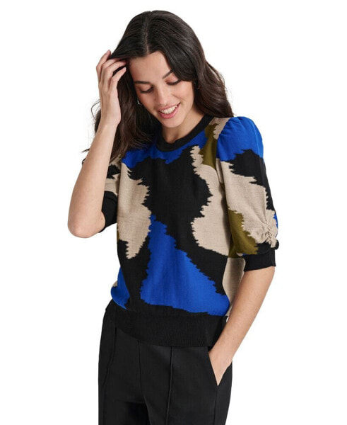 Women's Printed Puff-Sleeve Sweater