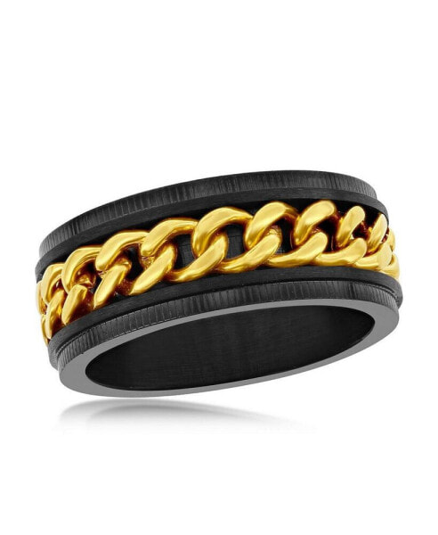 Stainless Steel Gold Curb Link Ring - Black Plated