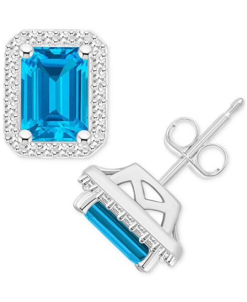 Amethyst (2 ct. t.w.) & Diamond (1/5 ct. t.w.) Halo Stud Earrings in Sterling Silver (Also in Citrine, Garnet, Peridot, & Blue Topaz)